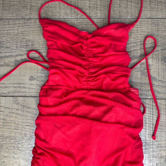 Fashion Nova Red Mesh Ruched Midi Dress – XS (NWT) - Picture 5 of 7